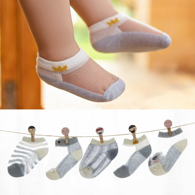 Ultra-Thin Cotton Hollow Kids Low-Cut Socks (5 Pairs)