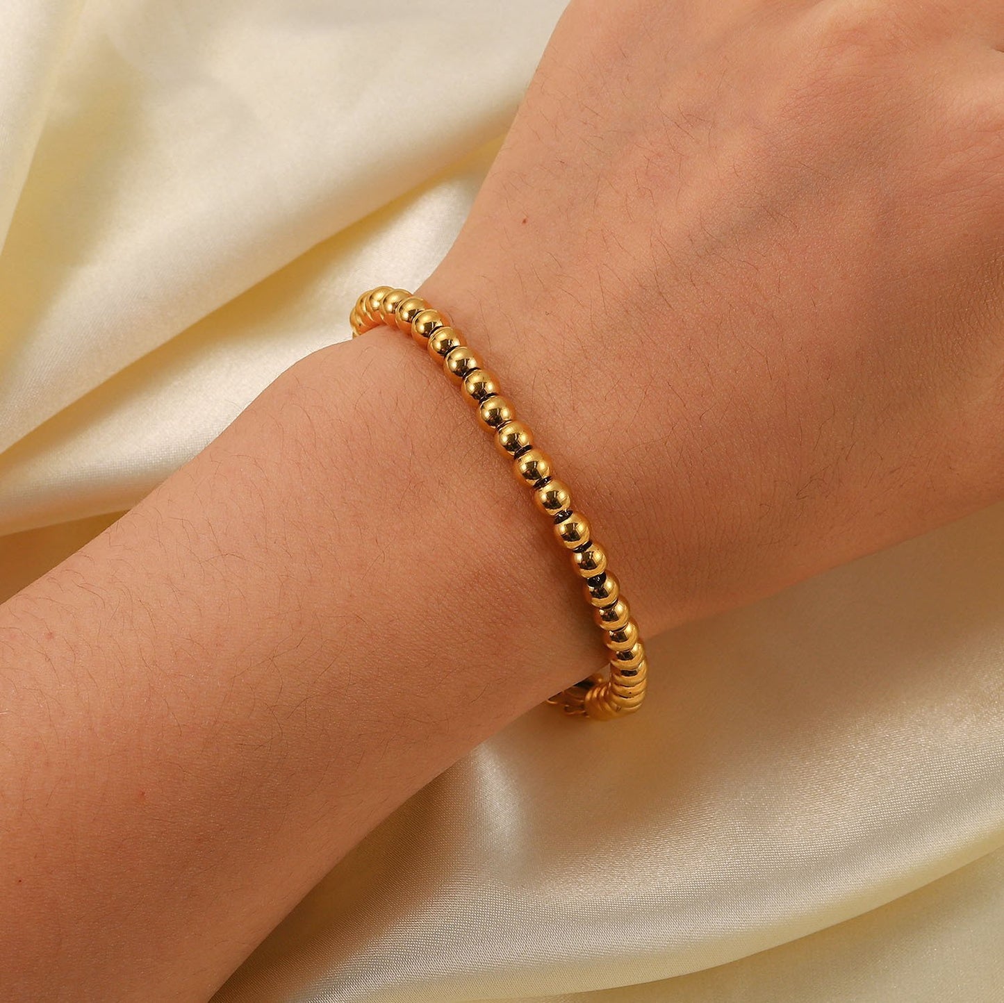 18K Gold-Plated Stainless Steel Ball Bracelet for Women