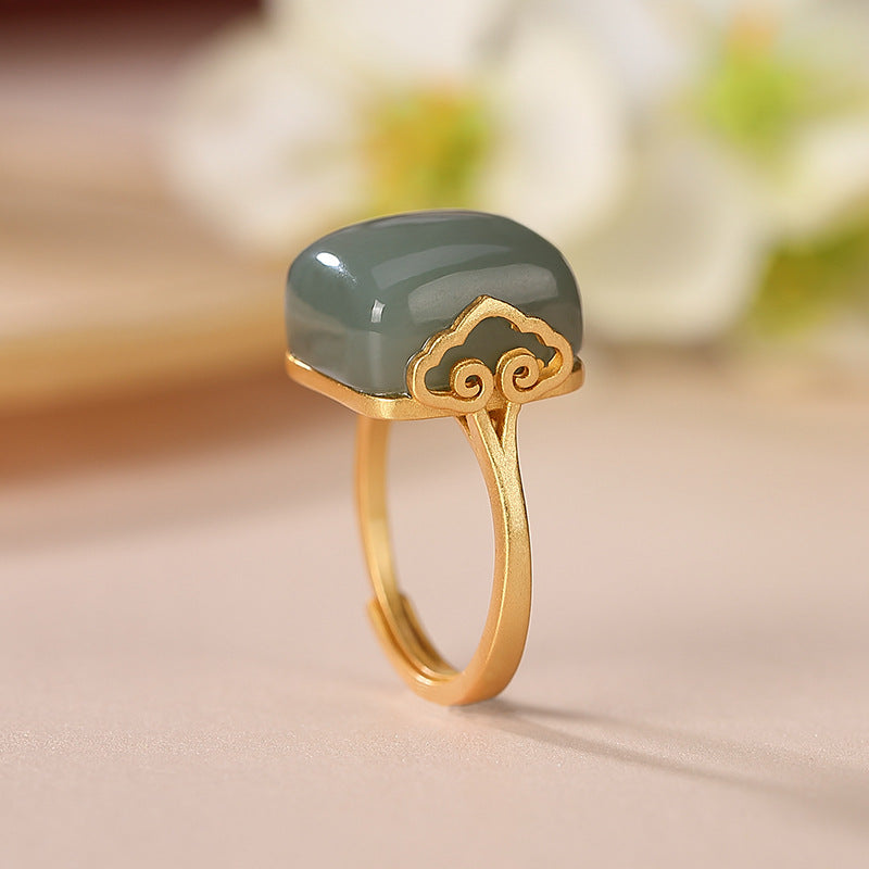 Women's Fashion Sterling Silver Gold-Plated Jade Ring