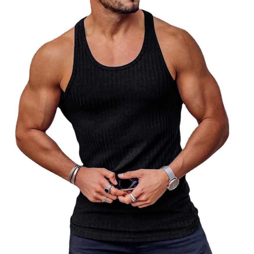 Men's Knitted Solid Color Fitness Slim Vest for Summer
