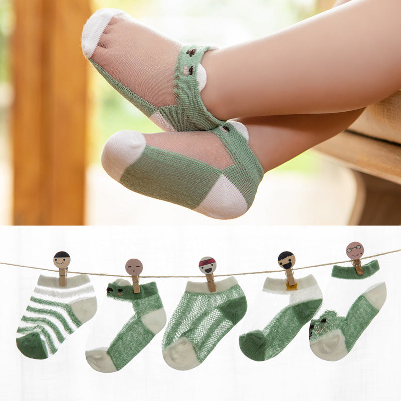 Ultra-Thin Cotton Hollow Kids Low-Cut Socks (5 Pairs)