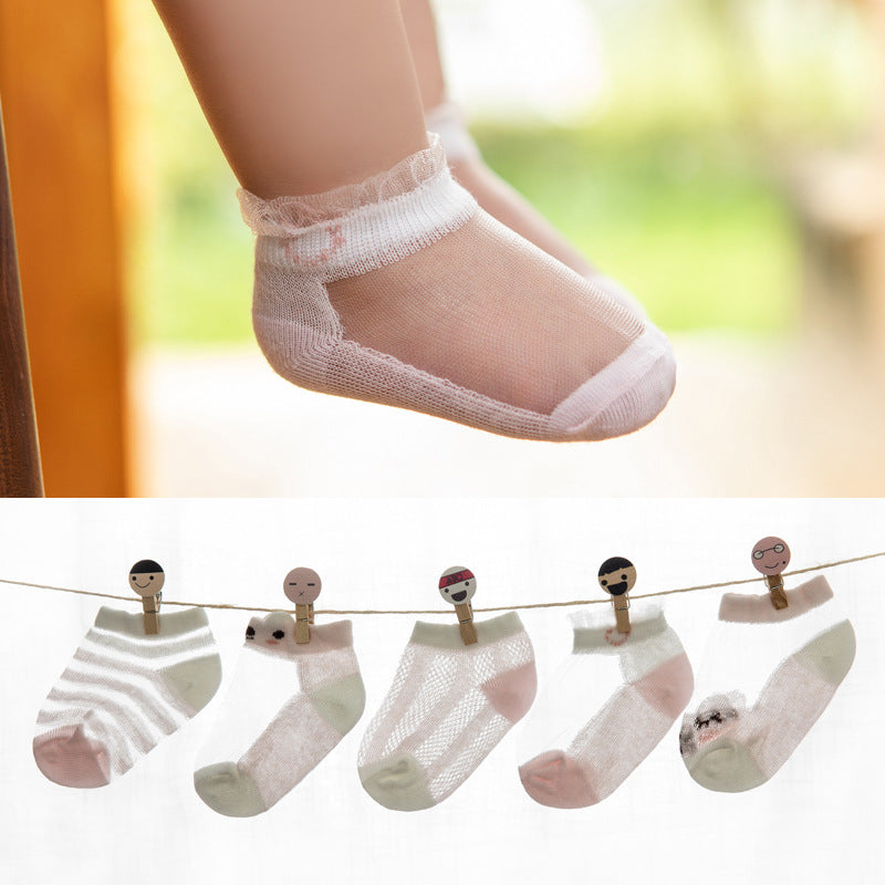 Ultra-Thin Cotton Hollow Kids Low-Cut Socks (5 Pairs)