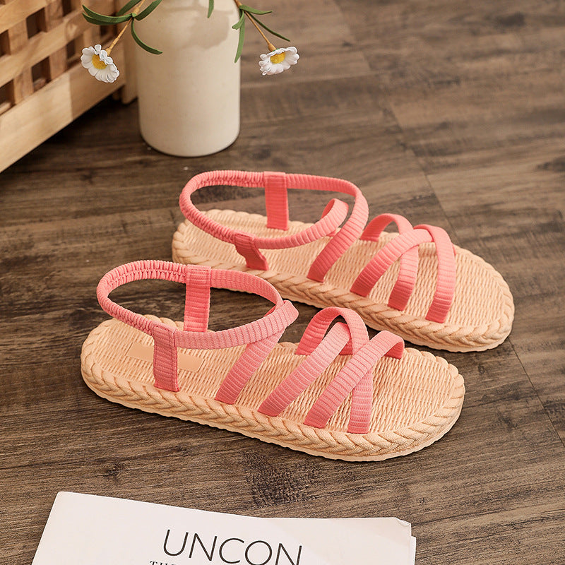 Women's Imitation Straw Sandals for Travel and Beach