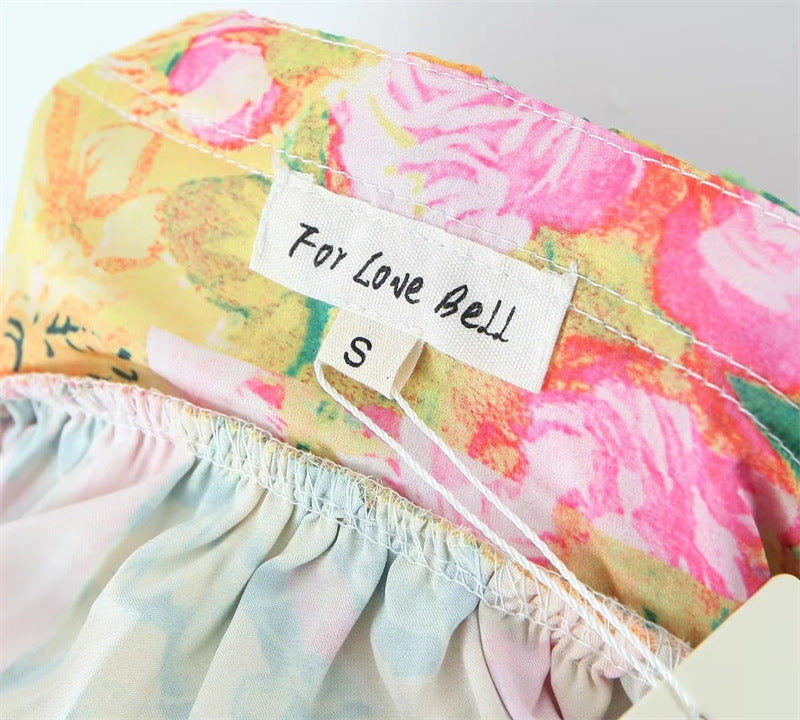 Strap Dress with Ruffle Trim and Colorful Floral Print