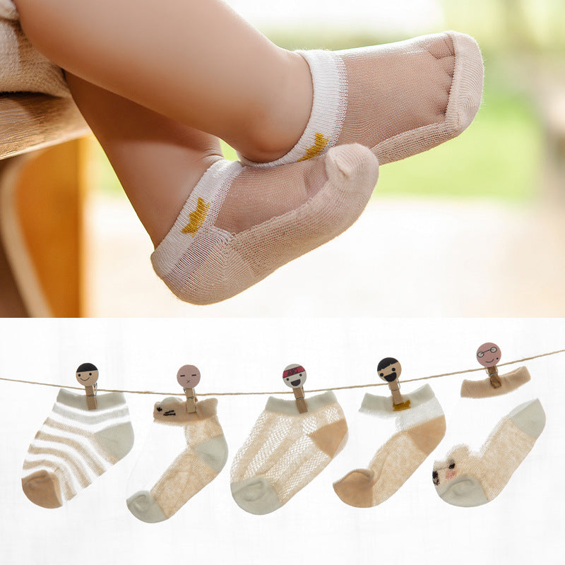 Ultra-Thin Cotton Hollow Kids Low-Cut Socks (5 Pairs)