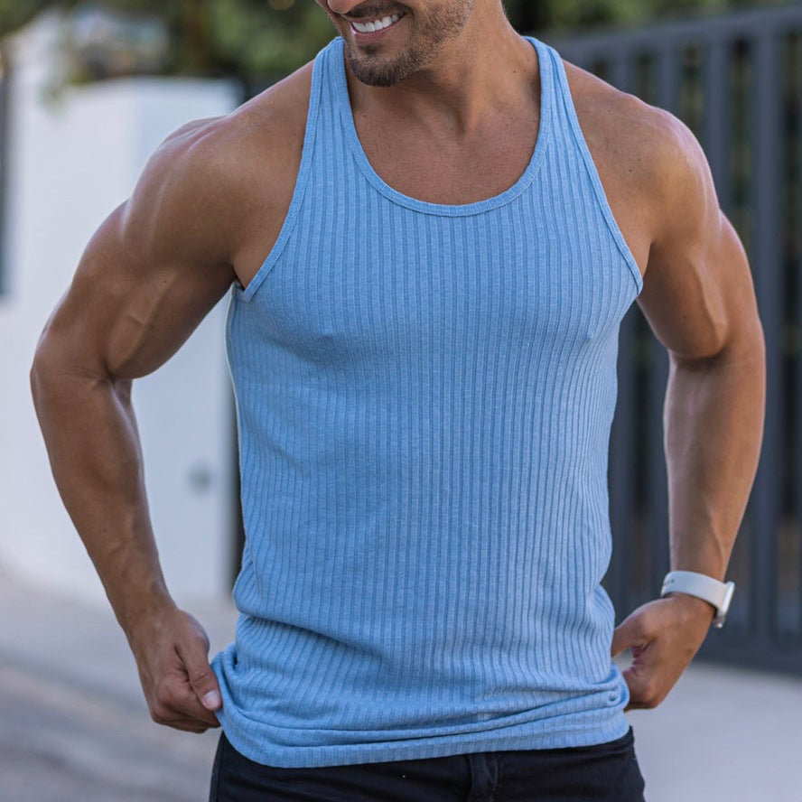 Men's Knitted Solid Color Fitness Slim Vest for Summer