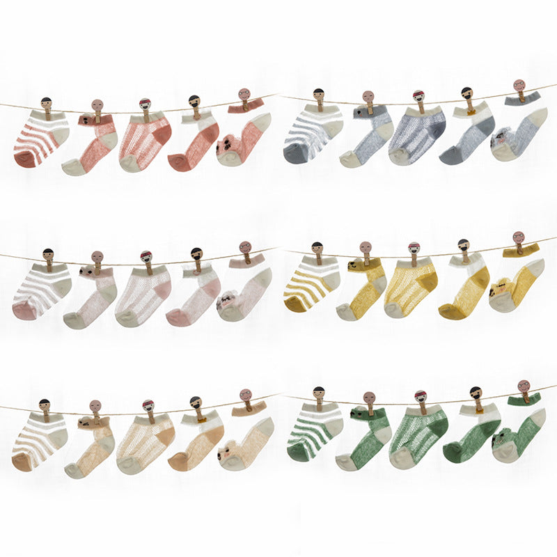 Ultra-Thin Cotton Hollow Kids Low-Cut Socks (5 Pairs)