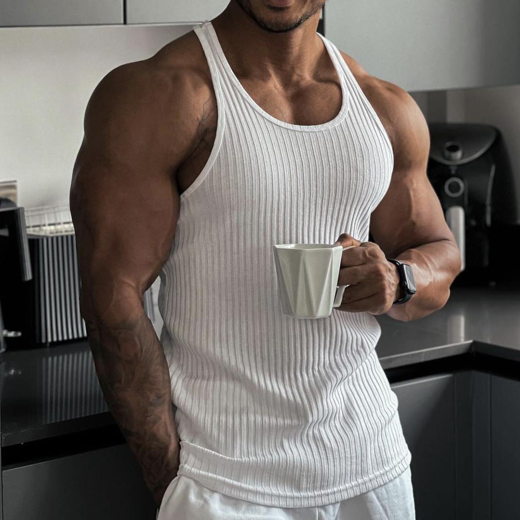 Men's Knitted Solid Color Fitness Slim Vest for Summer