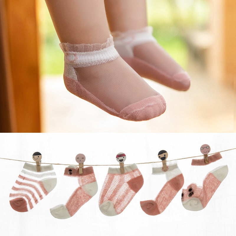 Ultra-Thin Cotton Hollow Kids Low-Cut Socks (5 Pairs)