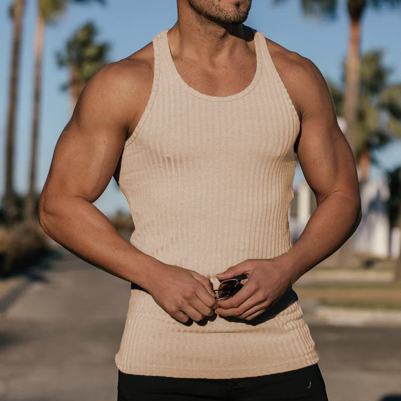 Men's Knitted Solid Color Fitness Slim Vest for Summer